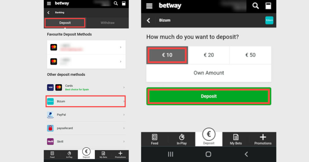 Depósito con Bizum en casino Betway