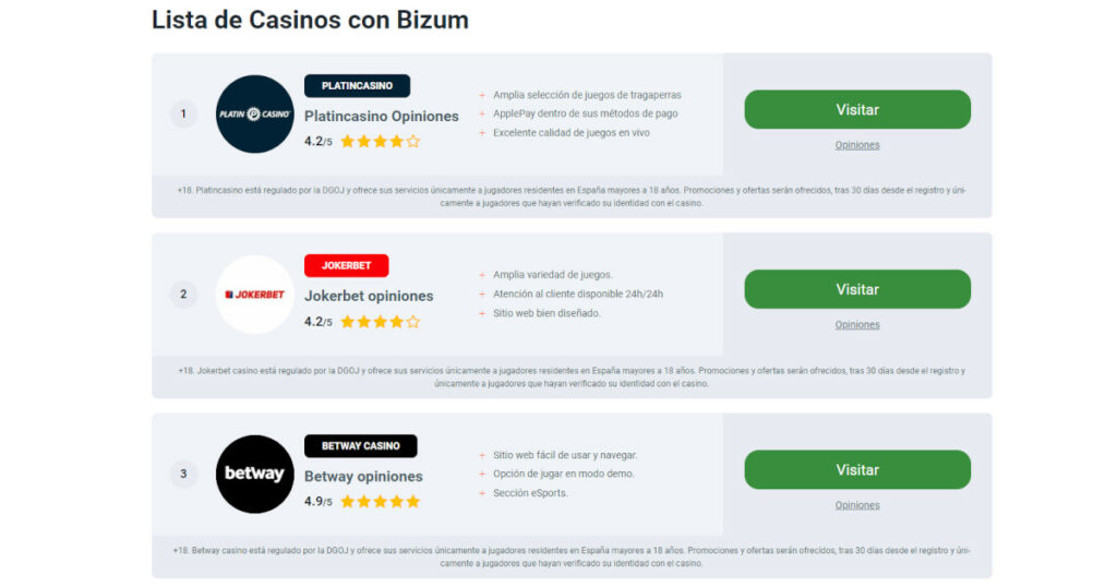 listado de casinos online con Bizum