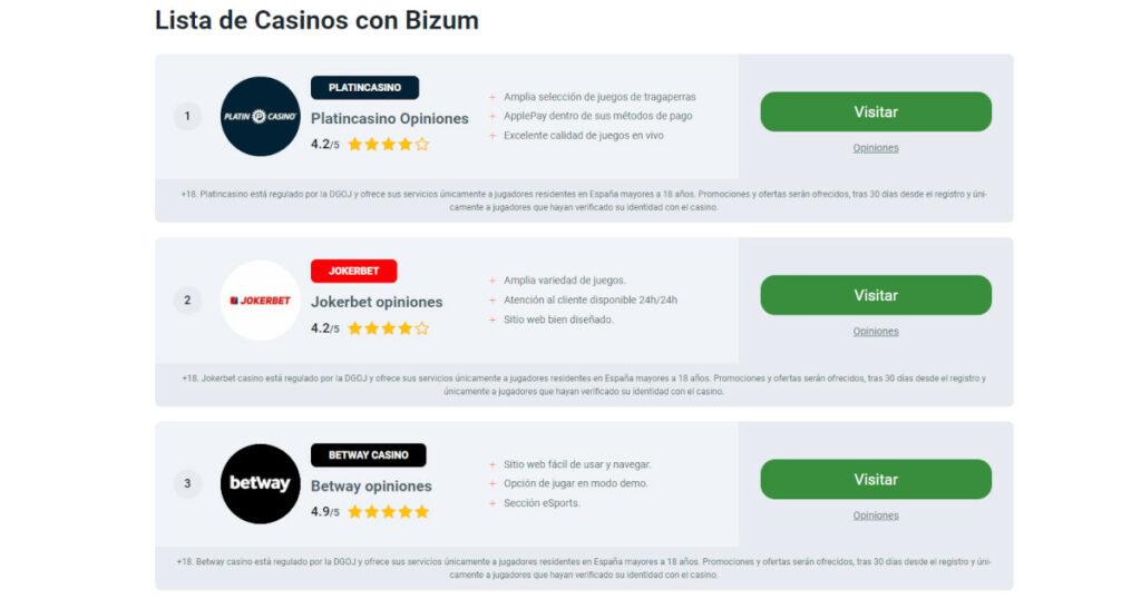 listado de casinos con Bizum