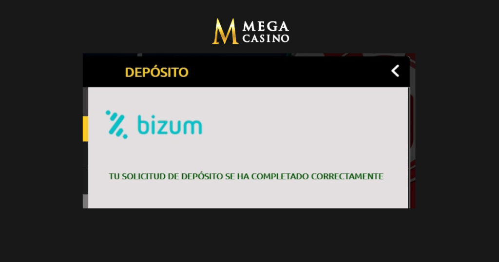 Transacción confirmada en el casino tras depósito Bizum