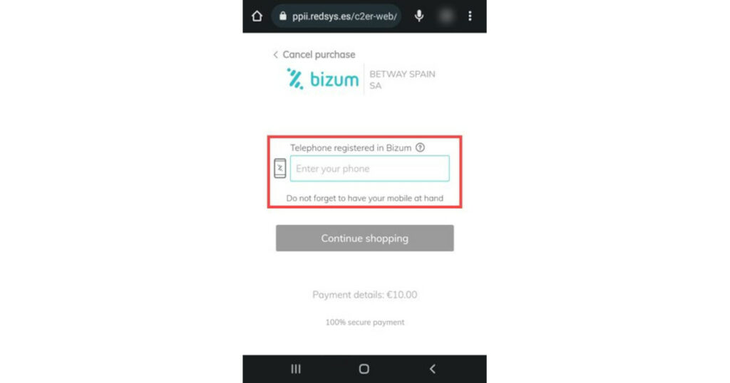 confirmar un depósito en un casino con Bizum
